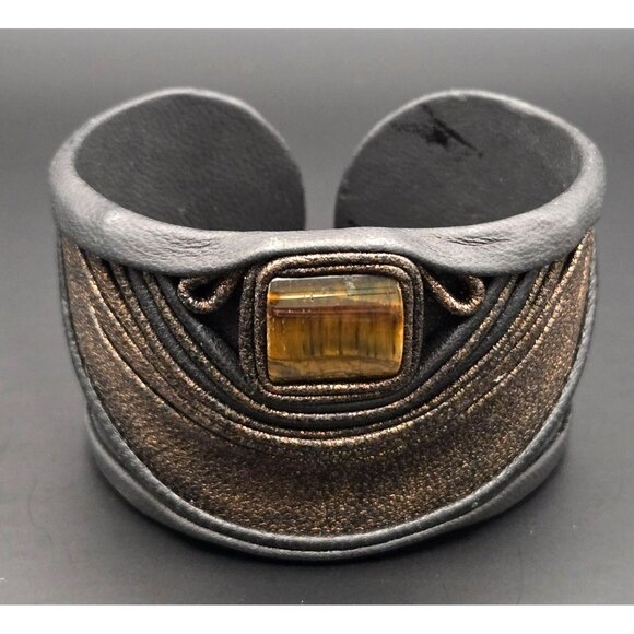 Handmade Leather Bracelet with Tiger's Eye Stone - Picture 2 of 9